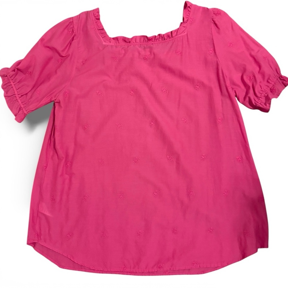 ✨Talbots Fuchsia Embroidered Ruffle Blouse | Bold & Feminine | Size XL - Picture 6 of 9